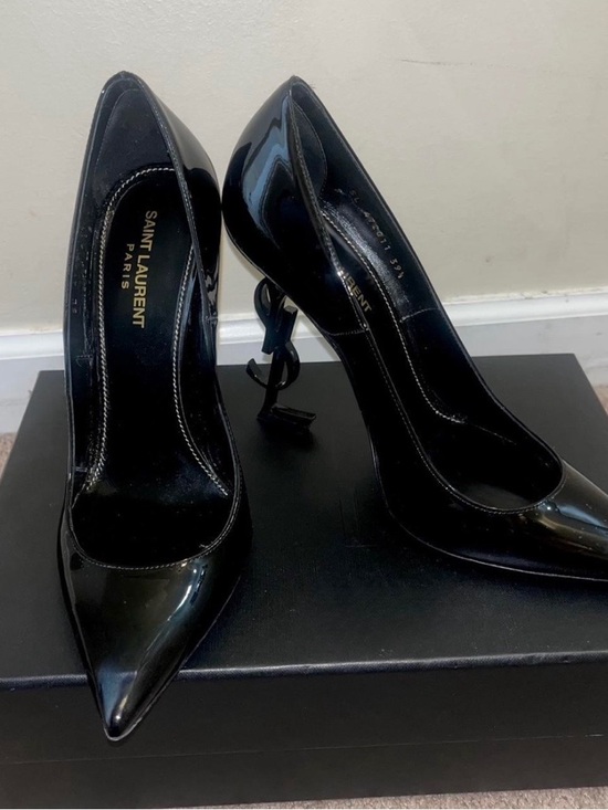 Saint Laurent Black Opyum Point-Toe YSL Patent Leather Pumps